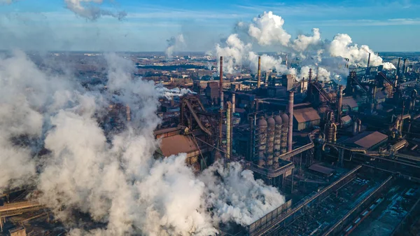 Metallurgical Plant Smoke Chimneys Industry Drone Photography — Stock Photo, Image