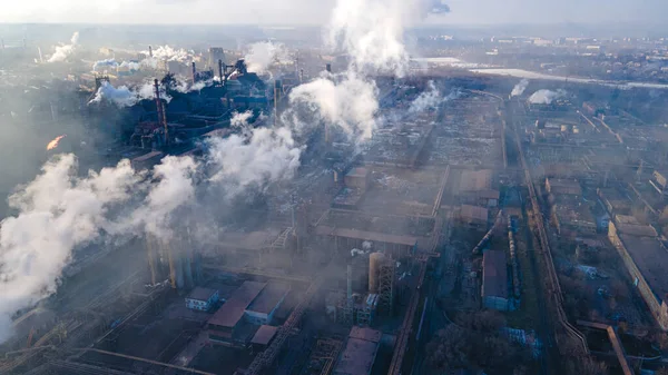 Metallurgical Plant Smoke Chimneys Industry Drone Photography — Stock Photo, Image