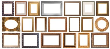 Resim çerçevelerini beyaz arka planda izole et altın kaplamalı gümüş antika