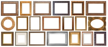 İzole edilmiş antika çerçeveler altın yaldızlı gümüş kaplama beyaz arka planda