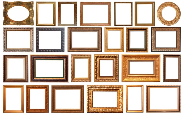 Set Picture Frames Isolated White Background Retro Gilding Gold Silver — Stock Photo, Image