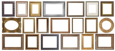 Resim çerçevelerini beyaz arka planda izole et altın kaplamalı gümüş antika