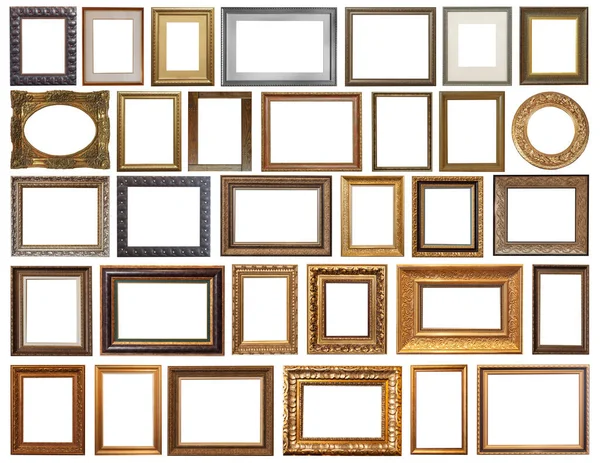 Resim çerçevelerini beyaz arka planda izole et altın kaplamalı gümüş antika