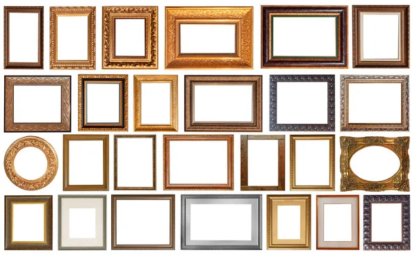 Set Isolated Antique Frames Gold Gilding Silver White Background — Stock Photo, Image