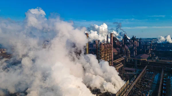 Metallurgical Plant Smoke Chimneys Industry Drone Photography — Stock Photo, Image