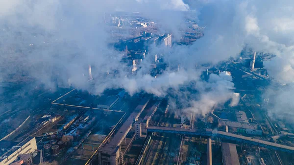 Kohászati Növényi Füst Kémények Ipar Drón Fotózás — Stock Fotó