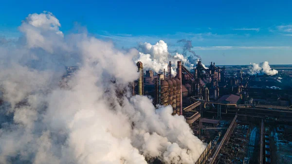 Metallurgical Plant Smoke Chimneys Industry Drone Photography — Stock Photo, Image