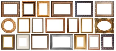 İzole edilmiş antika çerçeveler altın yaldızlı gümüş kaplama beyaz arka planda