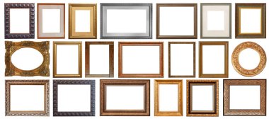 Resim çerçevelerini beyaz arka planda izole et altın kaplamalı gümüş antika