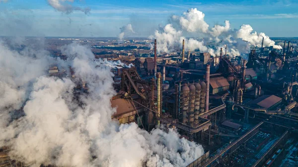 Metallurgical Plant Smoke Chimneys Industry Drone Photography — Stock Photo, Image