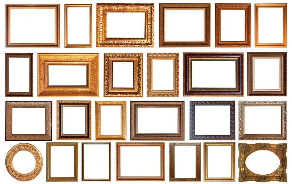 Set Van Geïsoleerde Antieke Frames Goud Vergulden Zilver Een Witte Stockfoto