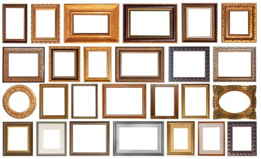 İzole edilmiş antika çerçeveler altın yaldızlı gümüş kaplama beyaz arka planda