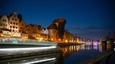 Picturesque summer evening panorama of the architectural pier of the Old Town GDANSK, POLAND