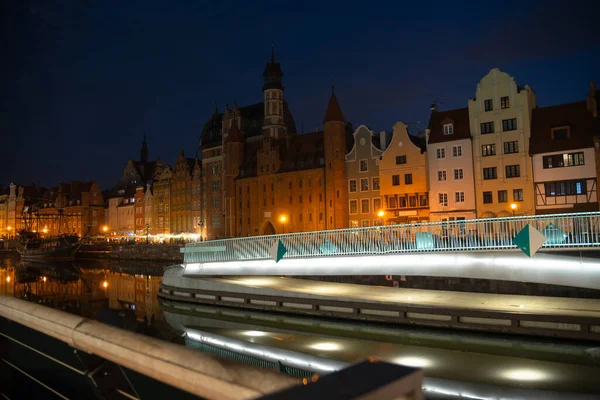 Picturesque Summer Evening Panorama Architectural Pier Old Town Gdansk Poland — 스톡 사진