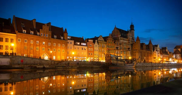 Picturesque Summer Evening Panorama Architectural Pier Old Town Gdansk Poland — 스톡 사진