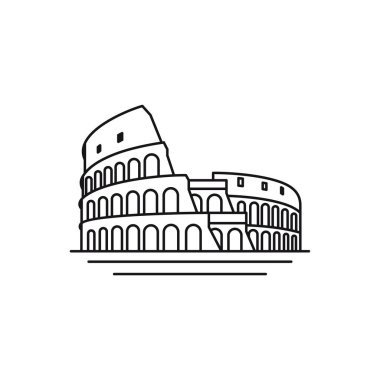 Roma, İtalya 'nın Çizgi Sanat Vektörü logosu. Colosseum logo tasarımı vektör çizimi