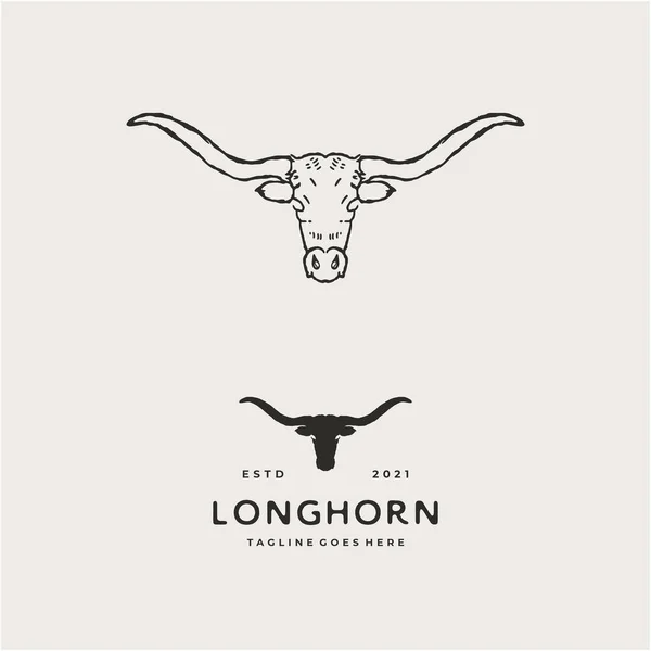 Texas Longhorn Logotyp Country Western Bull Cattle Vintage Retro Logo — Stock vektor