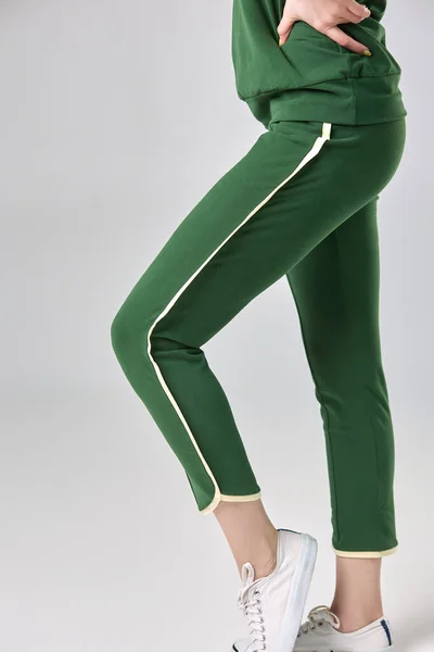 Young Girl Beautiful Green Tracksuit — 스톡 사진