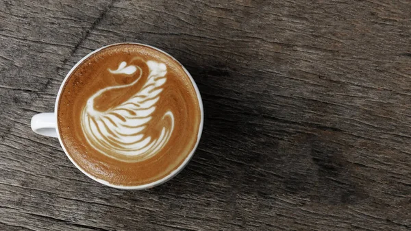 Une Tasse Café Latte Art Sur Fond Bois — Photo