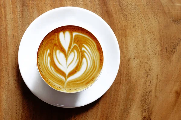 Kopp Latte Konst Kaffe Trä Bakgrund — Stockfoto
