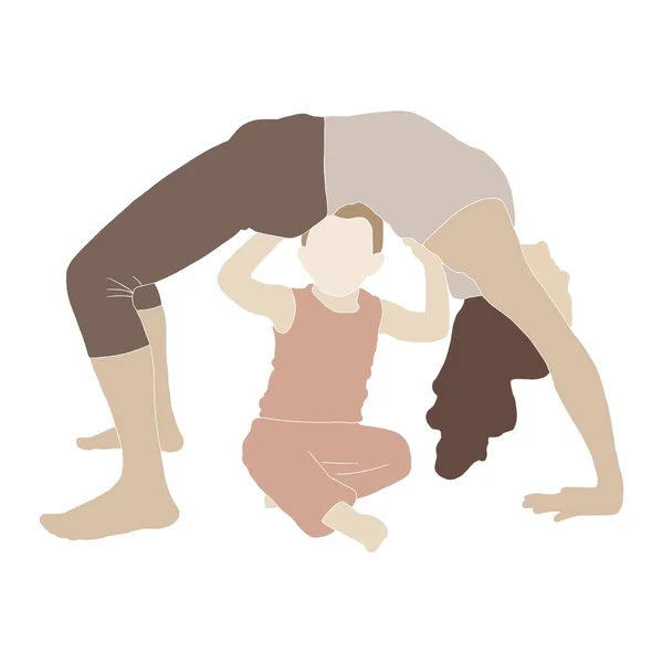 Anya és gyerek testmozgást végeznek, elszigetelve a fehér háttértől. Sportnő, aki fitnesz vagy jóga foglalkozott a babával. Egészséges életmód — Stock Fotó