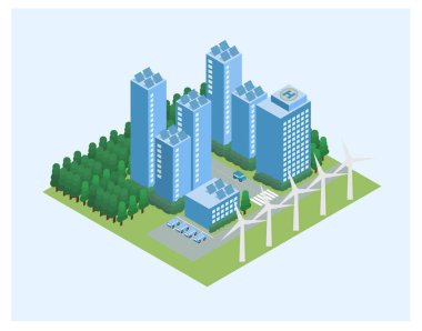 Yeşil şehir silueti. Eko Şehir