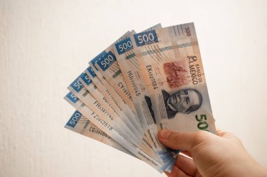 El ele tutuşup 500 Meksika pezosu gösteriyor.