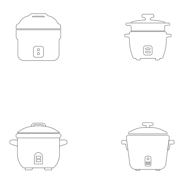 Fogão Arroz Vetor Lline Art Design Ícone Plano Vetor Ilustração — Vetor de Stock