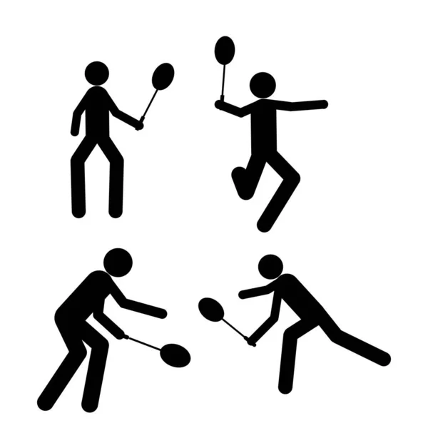 People Playing Badminton Icon — Stockvector