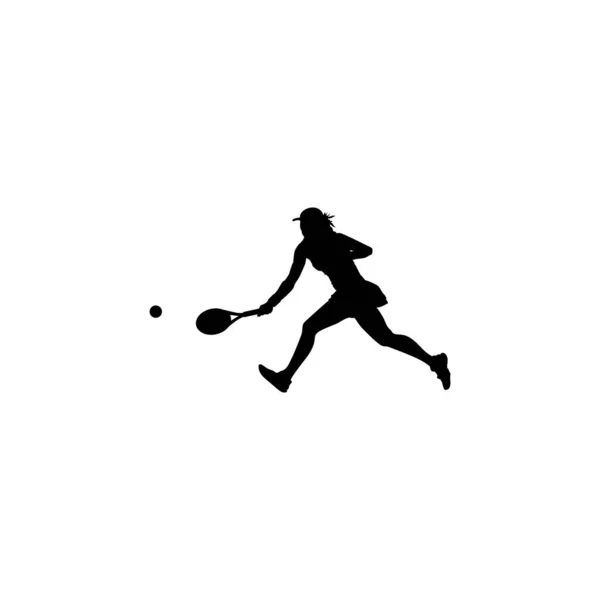Logotipo Feminino Jogando Tênis Chão Prestes Bater Bola — Vetor de Stock