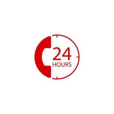 24 saat telefon hizmeti logosu ve telefon alıcısı görüntüsü