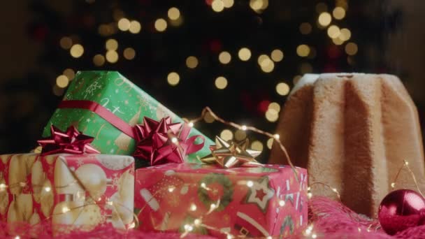 Ingepakte Geschenkdozen Kerstmis Nieuwjaarsbeelden — Stockvideo