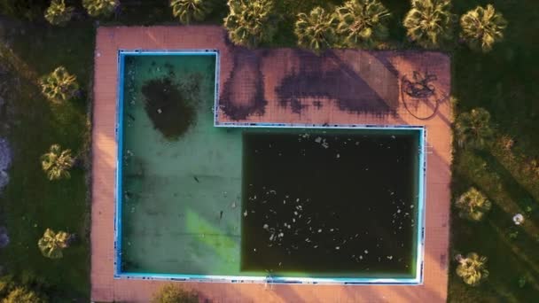 Ancienne piscine vide au milieu d'une campagne en hiver — Video