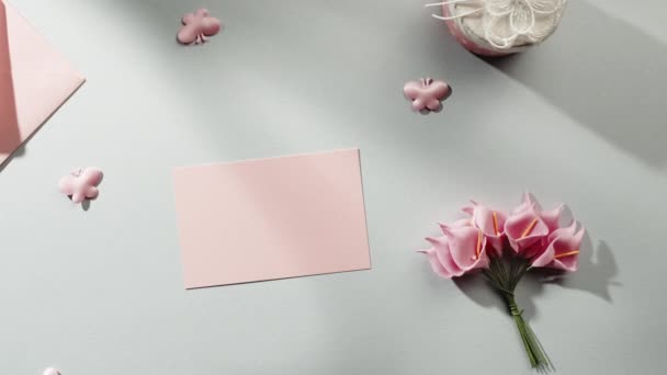 Rosa Hintergrund mit Muttertagskarte und Kopierraum — Stockvideo