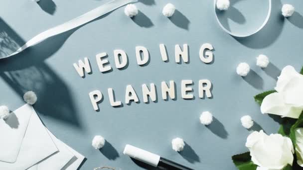 Wedding planner concept blauwe achtergrond — Stockvideo
