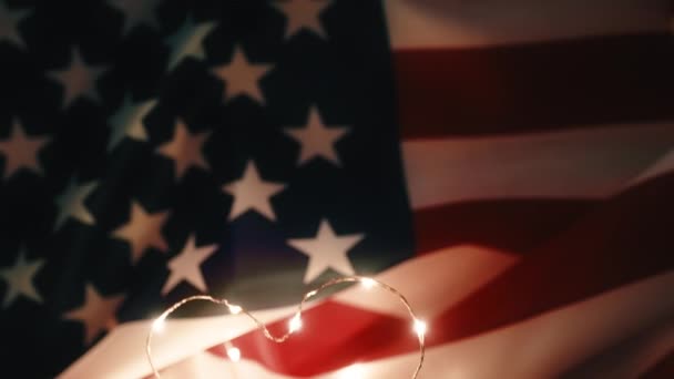 Heart on American flag for memorial day, mourning — Stockvideo
