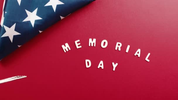 Memorial day background on red with military flag and red background — Stock Video