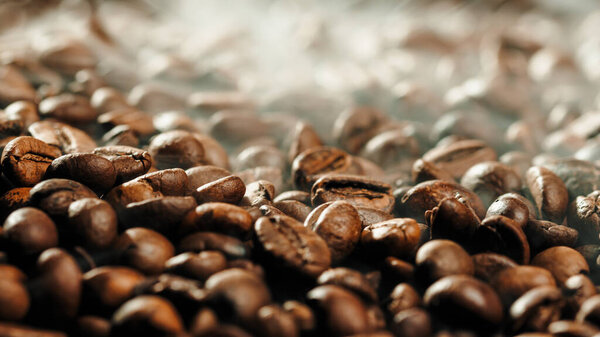 High Quality coffee production with coffe beans and smoke in oven