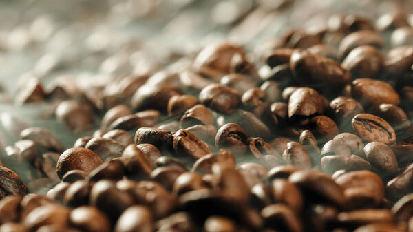 High Quality coffee production with coffe beans and smoke in oven Stock Picture