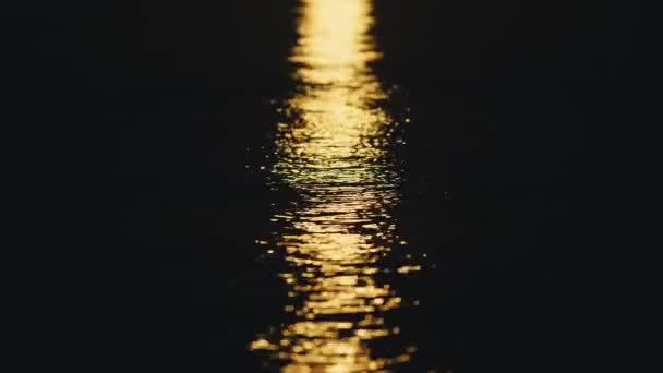 Månen reflekteras i det lugna, avkopplande havet på natten — Stockvideo