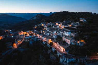 Aerial view of old Italian village in Calabria. mountains.