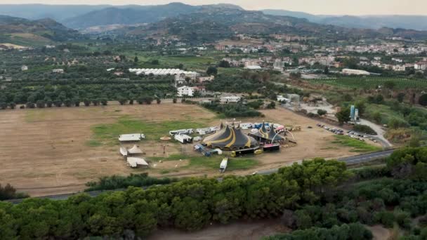 Aerial View Black Yellow Circus Tent Countryside Nature — Video