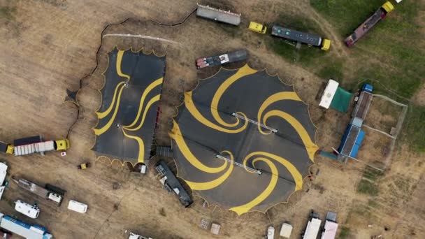 Aerial View Black Yellow Circus Tent Countryside Nature — Stockvideo