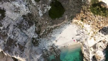 Cliff of Calabria land near the mediterranean sea in summer season. Aerial drone shoot.