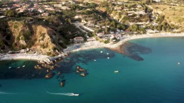 Cliff of Calabria land near the mediterranean sea in summer season. Aerial drone shoot.