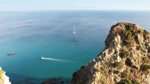 Cliff Calabria Land Mediterranean Sea Summer Season Aerial Drone Shoot — 图库视频影像