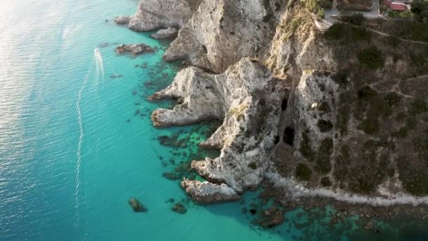 Cliff Calabria Land Mediterranean Sea Summer Season Aerial Drone Shoot — Video Stock