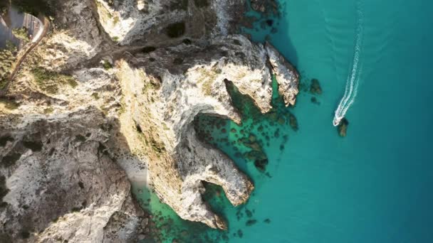 Cliff Calabria Land Mediterranean Sea Summer Season Aerial Drone Shoot — Video