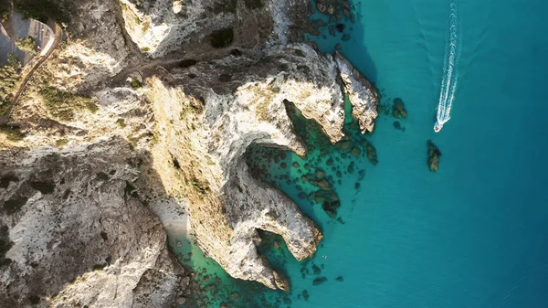 Cliff Calabria Land Mediterranean Sea Summer Season Aerial Drone Shoot Fotos De Bancos De Imagens