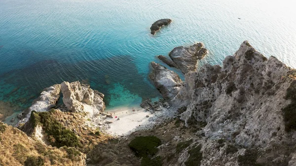 Cliff Calabria Land Mediterranean Sea Summer Season Aerial Drone Shoot Imagen de archivo